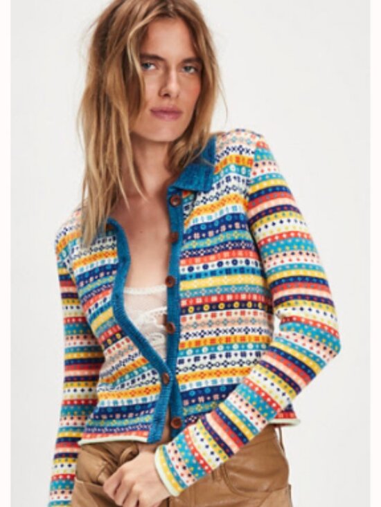 Free People Sweaters - Free People Multicolor Fair Isle Button-Front Cardigan in Teal, Navy & Mustard